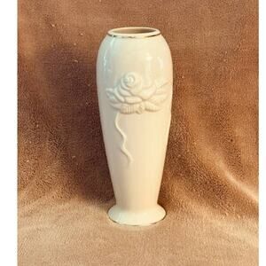 Vintage Lenox Ivory Porcelain Rose Blossom 7.5" Bud Vase w/Gold Accents